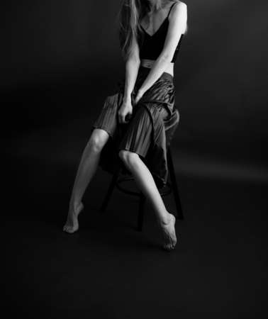 Black and white art fashion surrealistic portrait of beautiful woman, fashion studio portrait of beautiful model, details of bodyの写真素材