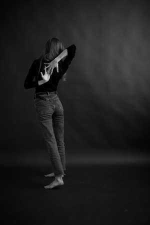 Black and white art fashion surrealistic portrait of beautiful woman, fashion studio portrait of beautiful model, details of bodyの写真素材