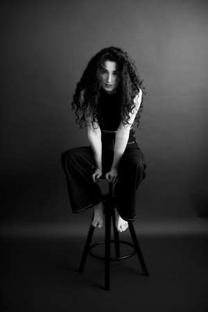 Details of body black and white portrait of beautiful girl, fashion and artの写真素材