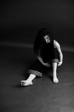 Details of body black and white portrait of beautiful girl, fashion and artの写真素材