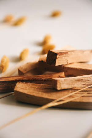The sacred wood Palo Santo. Flat lay, top view. Copy space for text.の写真素材