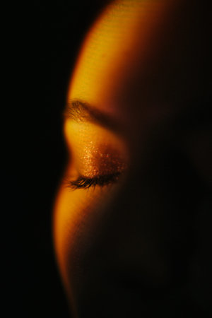 color art portrait of femininity, unfocused image of a female silhouette in dark tones. fashionable...