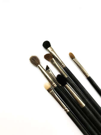 A set of different makeup brushes. Flat lay image.の写真素材