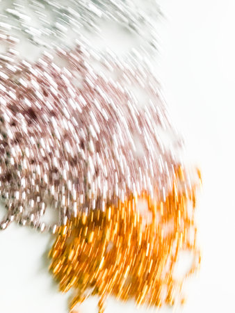 Christmas background of beautiful glass and colorful garlands. Flat lay, top view.の写真素材