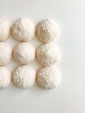 pastry background, fresh baked small cream cookies, out-of-focus and noise images, shot on color...