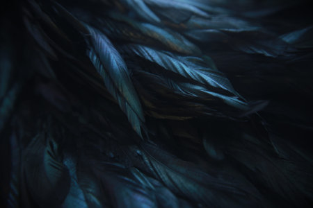blue magic bird feathers close-up, beautiful juicy blue saturated bird background