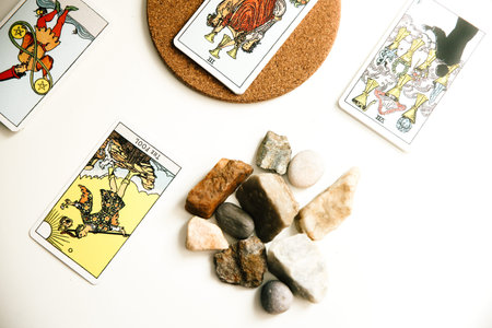 Background of tarot cards, mysticism and destiny, fortune-telling on cards