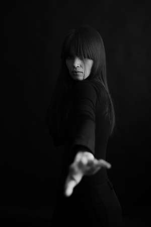 studio black and white portrait of beautiful girlの写真素材