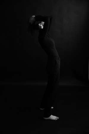 studio black and white portrait of beautiful girlの写真素材