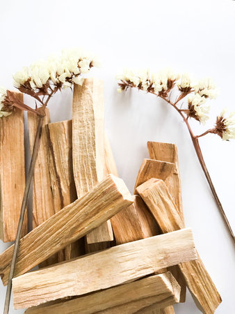 Set of wooden sticks , incense from Ecuador palo santo, natural fragrance for meditationの写真素材