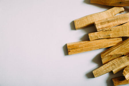 wooden palo santo sticks on a white background, incense setの写真素材