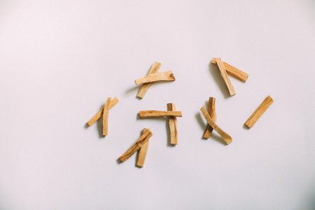 bunch of wooden palo santo sticks on a neutral background. soft focus, macro frameの写真素材