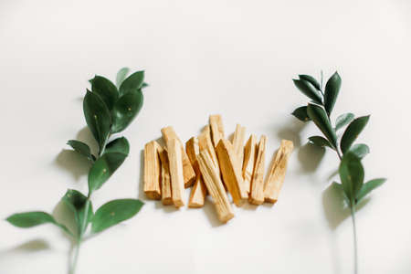 abstract fragrance background of palo santo incense. noisy art esoteric background. top viewの写真素材