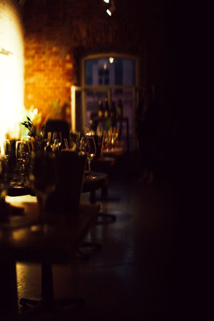 Cafe interior in dark. Selective focus. Copy space.