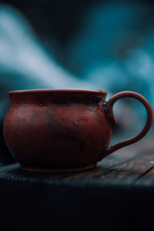 Ceramic cup on a dark background. Cup of coffee.の写真素材
