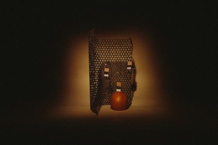 Orange in a basket on a black background. Minimalism.の写真素材