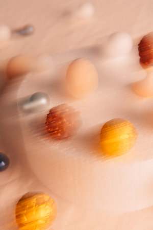 abstract background with bokeh defocused lights and glass ballsの写真素材