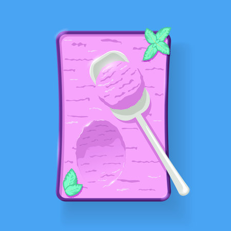 Colorful Blueberry Ice Cream in box with spoon and peppermintのイラスト素材