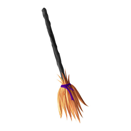 Watercolor wicth thatch broom with purple ribbonのイラスト素材