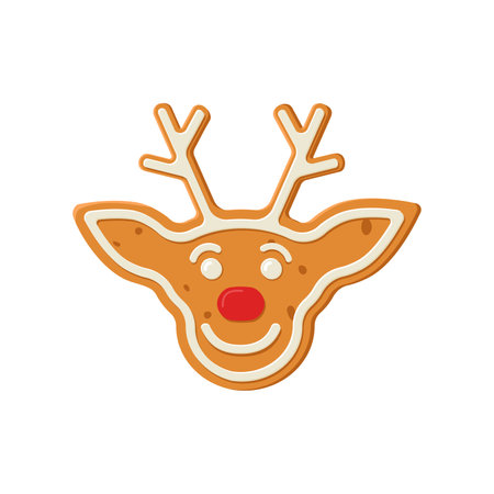 Gingerbread cookie decorated with colored icing in shape of deerのイラスト素材
