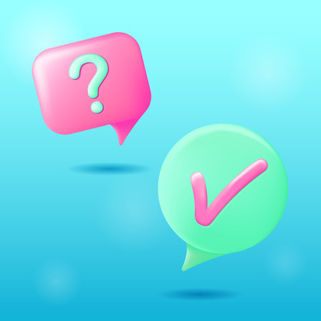 3D Speech Bubble icons with question and check mark on blue backgroundのイラスト素材