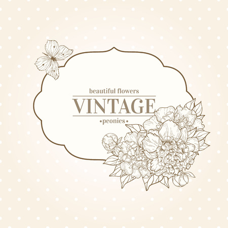 Vector vintage background with peony and butterfly. Use for invitations, greeting cards.のイラスト素材