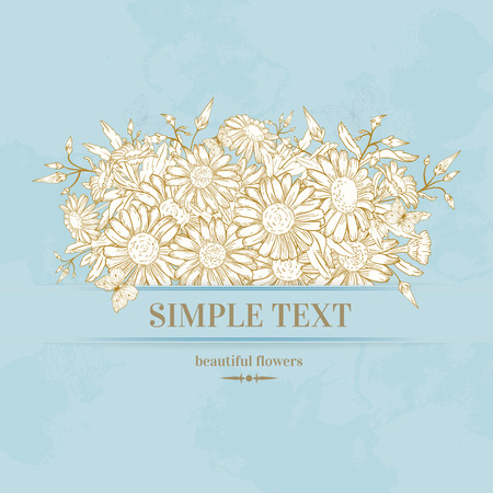 Elegant card with chamomile flowers. Vector floral background.のイラスト素材