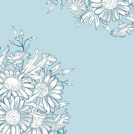 Elegant card with chamomile flowers. Vector floral background.のイラスト素材