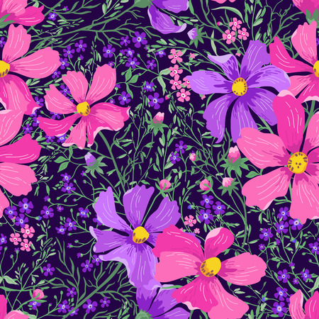 Vector seamless floral pattern with flowers and herbs.のイラスト素材
