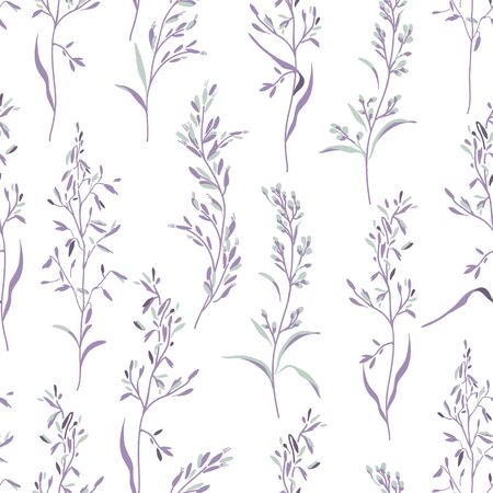Vector seamless floral pattern with herbs on a white background.のイラスト素材