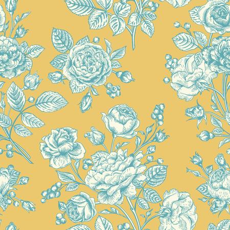 Vintage vector seamless pattern with blue roses.のイラスト素材