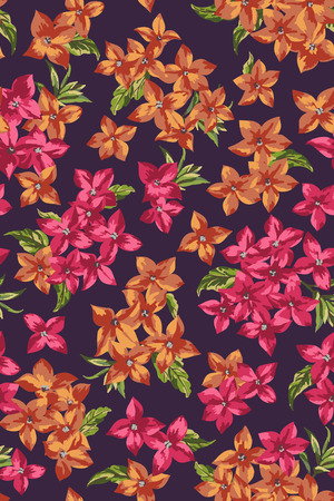 Vector seamless pattern with small flowers on a dark background.のイラスト素材
