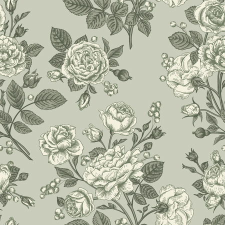 Vintage vector seamless pattern with roses.のイラスト素材