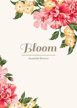Vintage wedding invitation with colorful flowers. Vector illustration.のイラスト素材