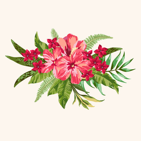 Vector background with a bouquet of tropical flowers.のイラスト素材