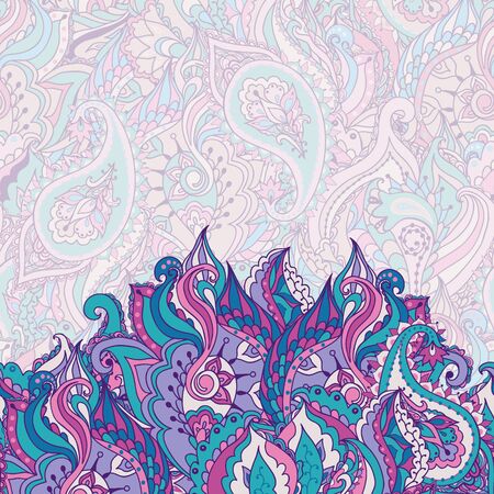 Vector card with seamless abstract motif on a background of paisley pattern in oriental style.のイラスト素材