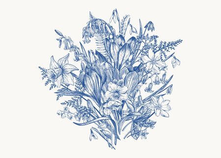 Cute spring bouquet in blue color. のイラスト素材