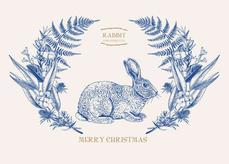 Vector illustration with a rabbit. blue.のイラスト素材