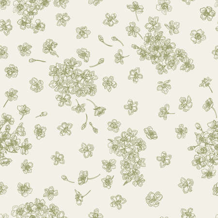 Seamless pattern with blooming hawthorn. Hawthorn flower twigs. Vintage vector illustration. colorful.のイラスト素材