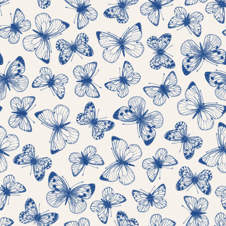 Seamless pattern with butterflies. Blue. vector illustration.のイラスト素材