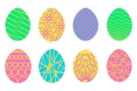 Set of easter eggs for your design. Bright colors and patterns. Vector illustration.のイラスト素材