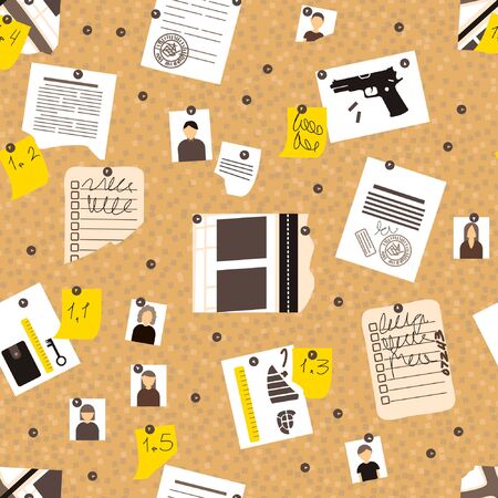 Flat seamless pattern board detective. Crime investigation concept. Print design vector illustration. Wallpaper background.のイラスト素材