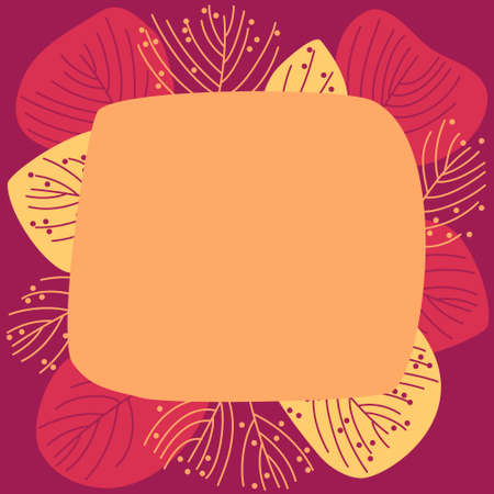 Frame beautiful autumn forest, great design for any purposes. Orange Autumn forest nature. Bright colors of autumn leaves. Flat vector illustration.のイラスト素材