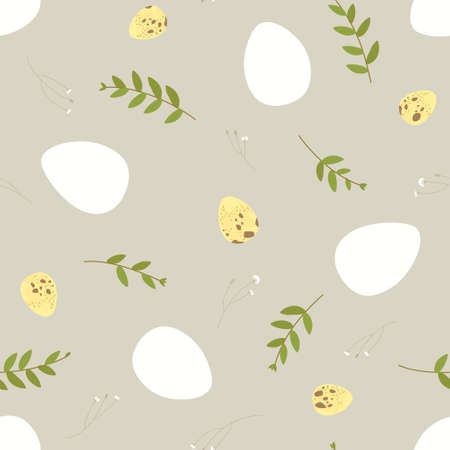 Seamless Easter pattern with floral elements, chicken and quail eggs.のイラスト素材