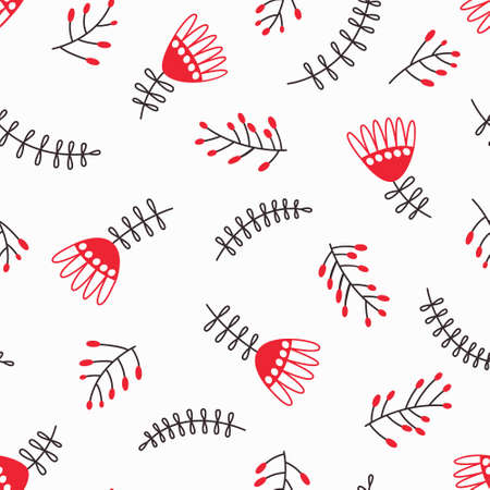 Seamless pattern with floral folk motifs on a white background. Pattern for women's and kitchen fabrics. folk motives. Flat vector illustration.のイラスト素材