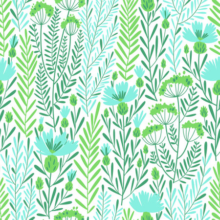 Seamless pattern with wild summer flowers for women's fabrics and accessories. Wreath pattern for trendy prints. Modern floral background. Flat vector illustration.のイラスト素材