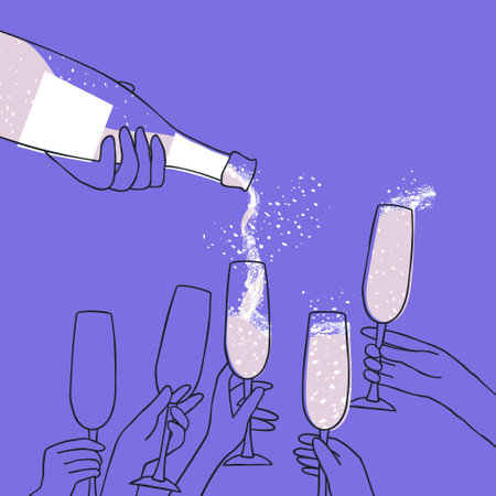 Illustration of a group of people clinking glasses with champagne.のイラスト素材