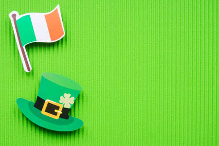 St Patricks Day symbols on green background with copy space.の写真素材