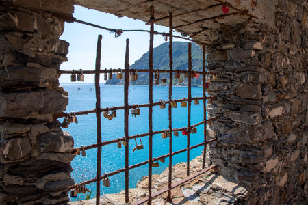 Lot of locks on iron lattice, sea