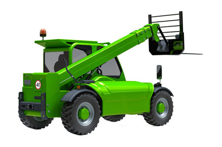 Telescopic handler, back view. 3D rendering isolated on white background
